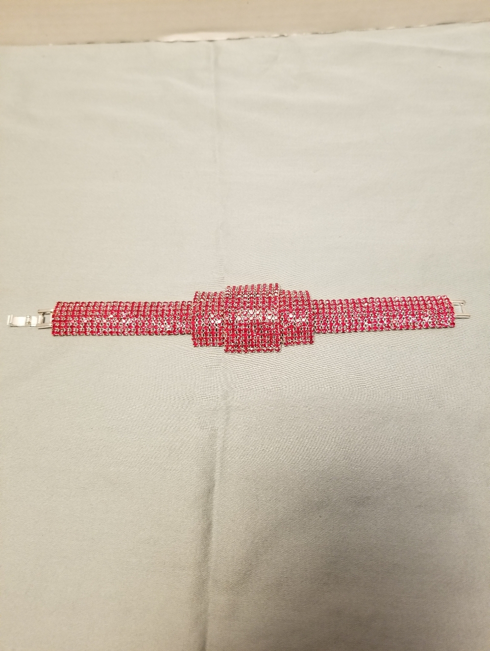 Red Crystal Mesh Bracelet - Women's Jewelry. 7"